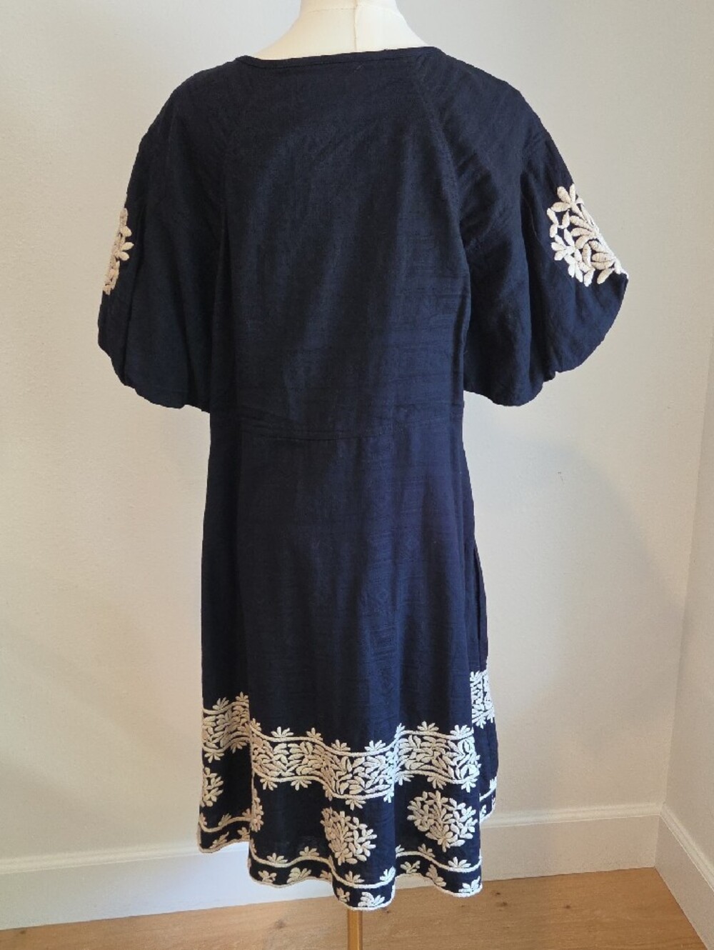 Anthropologie Black Midi Dress with Cream Floral Embroidery - Picture 3 of 15